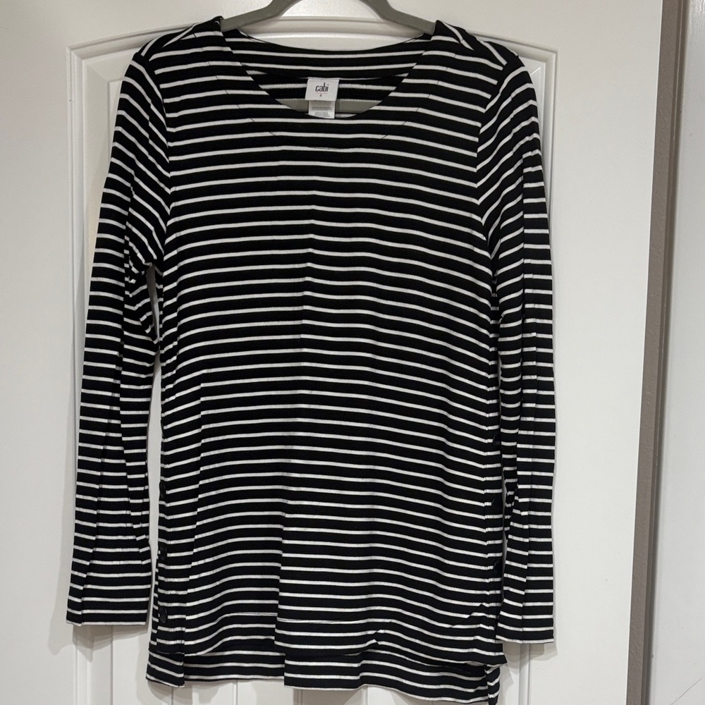 CAbi Black and White Striped Top